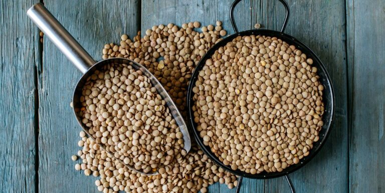 skillet-and-metal-scoop-with-dried-brown-lentils-o. Brown Lentils 500g