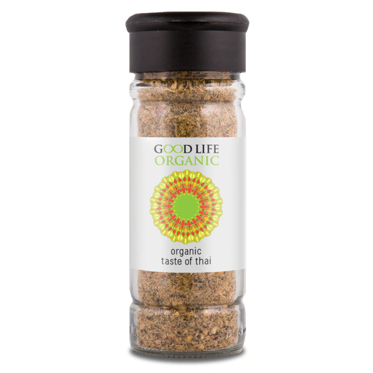 gl_bottle_spiceblend_1000p_tasteofthai. Good Life Taste of Thai 60g Organic