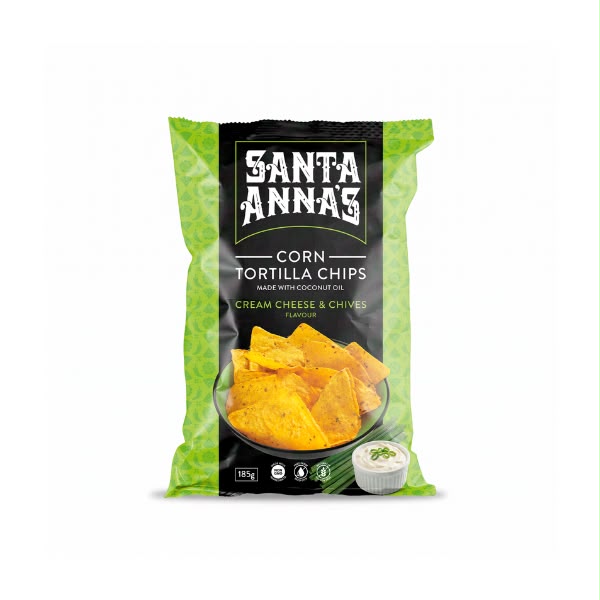 whatsapp image 2026-10-20 at 15.48.45. Santa Annas Corn Tortilla Chips 185g - Cream Cheese & Chives Flavour