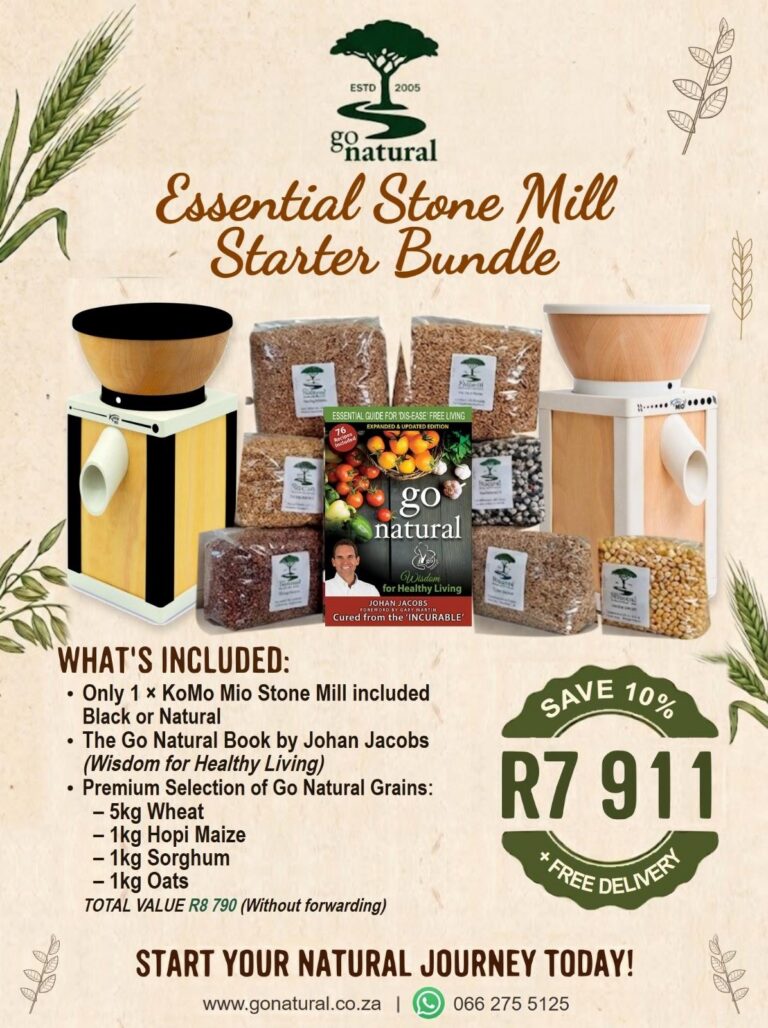 Komomio Bundel starter pack #1. KomoMio Starter Bundle Pack (5kg Wheat, 1kg Hopi Maize, 1kg Oat, 1kg Sorghum, Go Natural Book+ Komomio Stonemill)